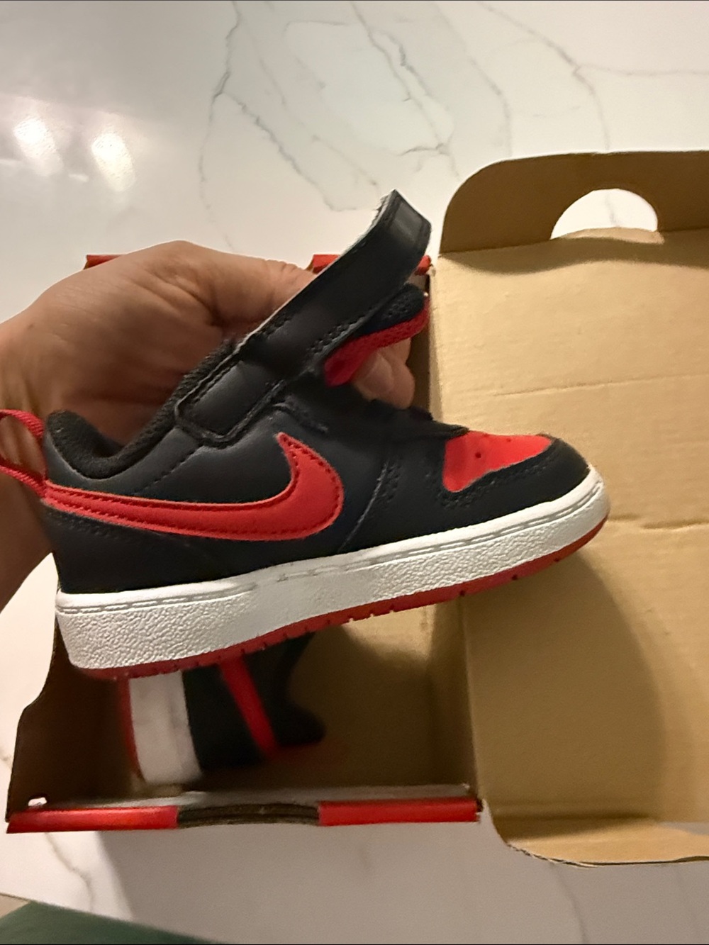 Nike Toddler Black and Red Velcro Swoosh Sneaker